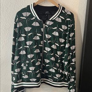 Torrid Green and White Floral Bomber Jacket